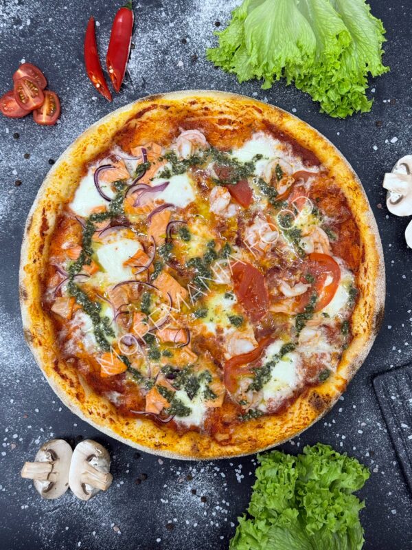 пицца лосось-креветка